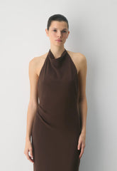 Fête Chiffon™ Audience Halter Dress - RICH MOCHA BROWN