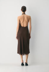 Fête Chiffon™ Audience Halter Dress - RICH MOCHA BROWN