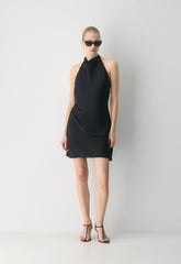 Audience Satin Mini Halter Dress - BLACK