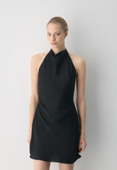 Audience Satin Mini Halter Dress - BLACK