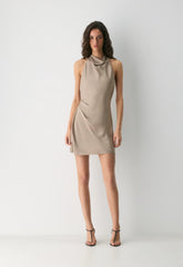 Audience Satin Mini Halter Dress - NOMAD TAUPE