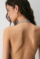 Audience Satin Mini Halter Dress - NOMAD TAUPE