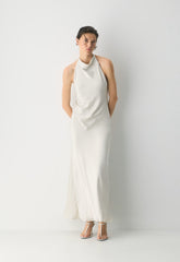 Audience Satin Full Halter Dress - MATTE PEARL