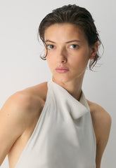 Audience Satin Full Halter Dress - MATTE PEARL