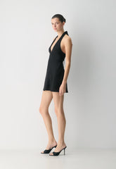 Nightscape Linen Halter Micro Dress - BLACK