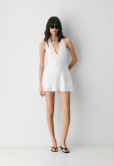 Nightscape Linen Halter Micro Dress - WHITE