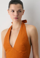 Nightscape Linen Halter Micro Dress - MESA ORANGE