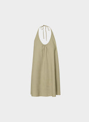 Bora Linen Halter Dress - MARTINI OLIVE