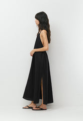 Sunpost Linen Halter Dress - BLACK