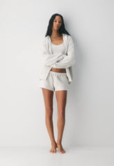 Cozy Sweatfleece Boyfriend Lo-Rise Mini Short - HEATHER CLOUD WHITE