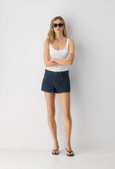 Denim Forum Alyssa Mid-Rise Mini Denim Short - NO-STRESS DARK BLUE