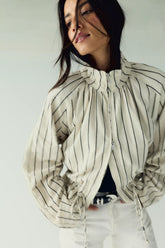 Devon Striped Balloon Funnel-Neck Jacket