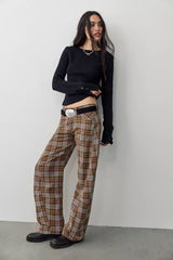 We The Free Fable Plaid Low-Rise Twisted Bowed Jeans