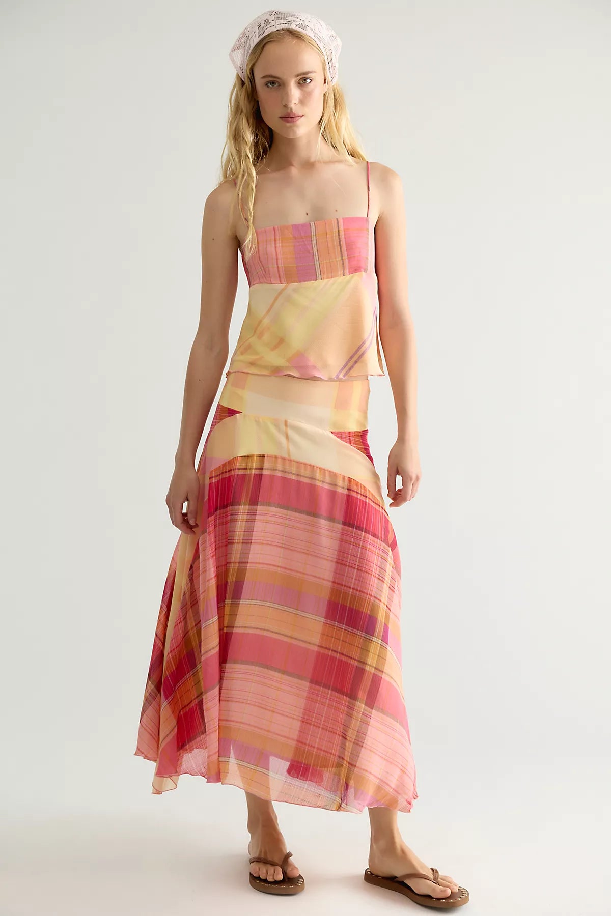 Breezy Plaid Midi Skirt Set
