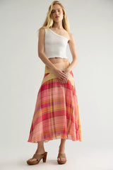 Breezy Plaid Midi Skirt Set