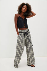 Dimes Tie Plaid Wide-Leg Trousers