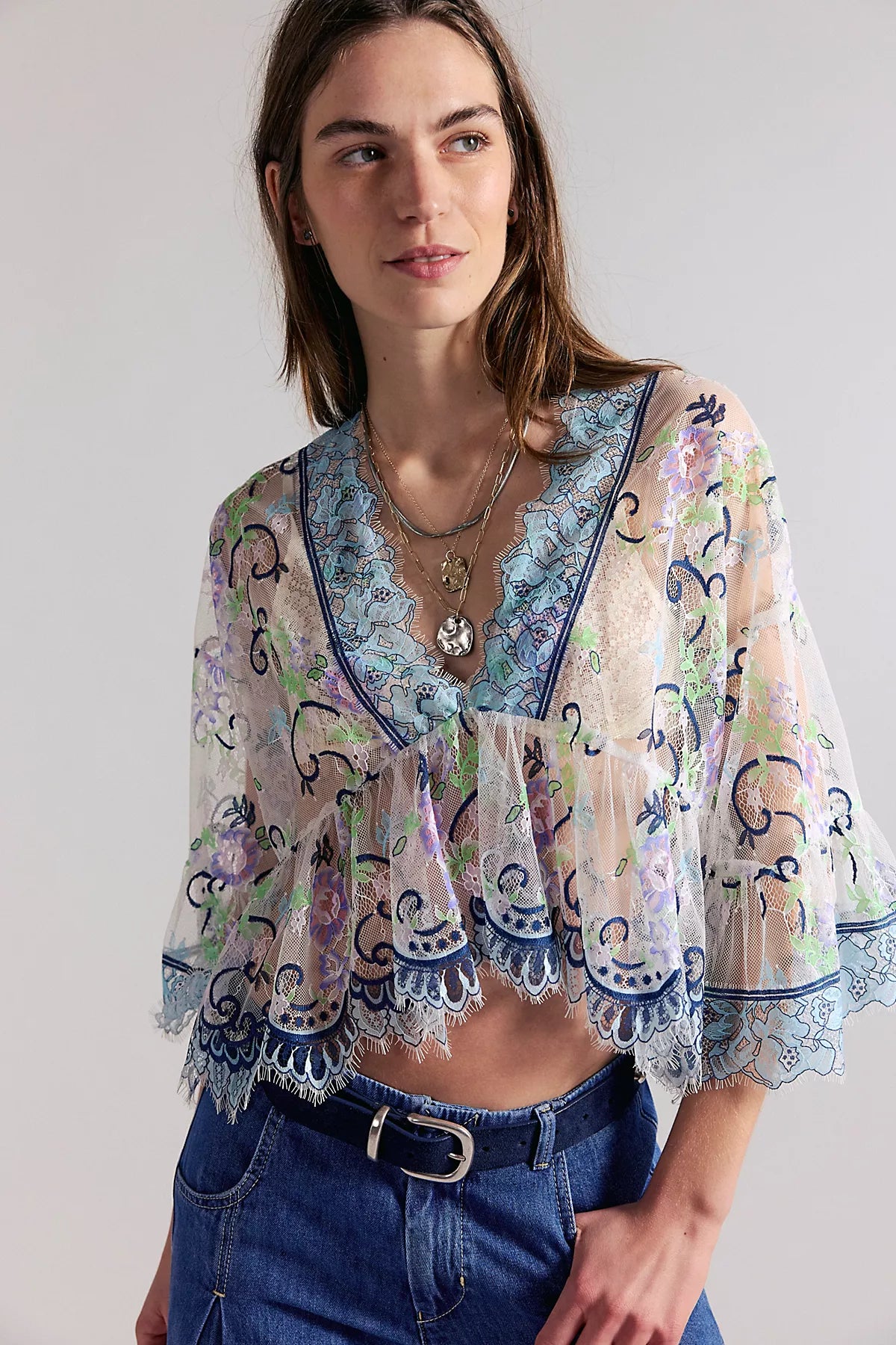 Anna Sui Lady Chatterley Lace V-Neck Blouse