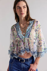 Anna Sui Lady Chatterley Lace V-Neck Blouse