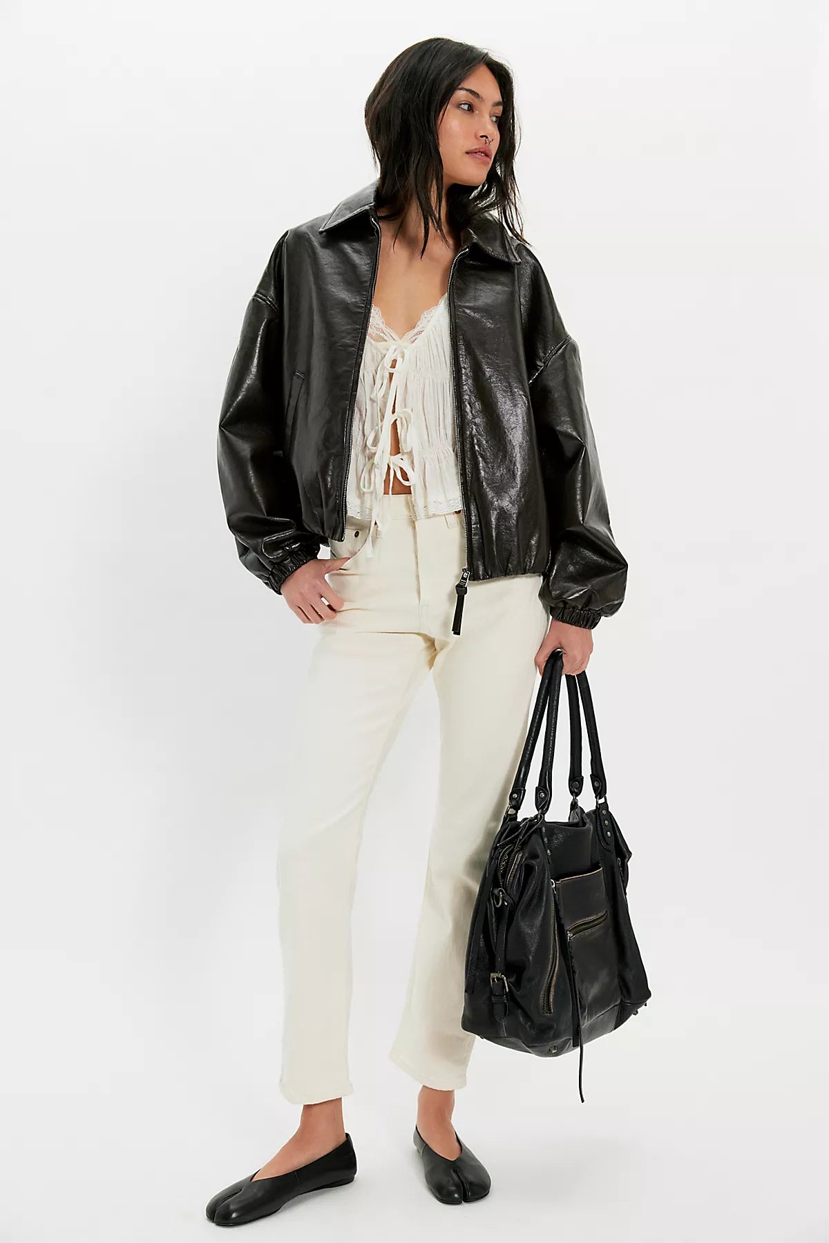 Citizens of Humanity Bubble Hem Leather Bomber Jacket