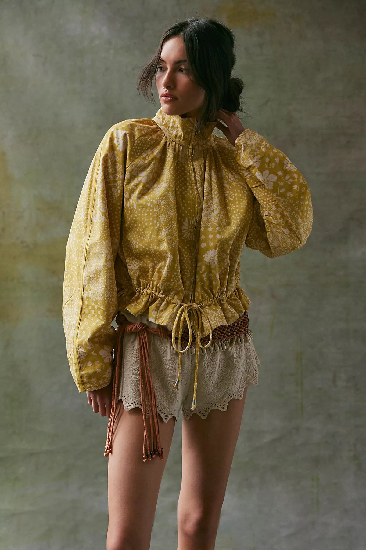 Devon Printed Balloon Funnel-Neck Jacket