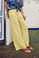 Seaside Cotton-Linen Lace Pants