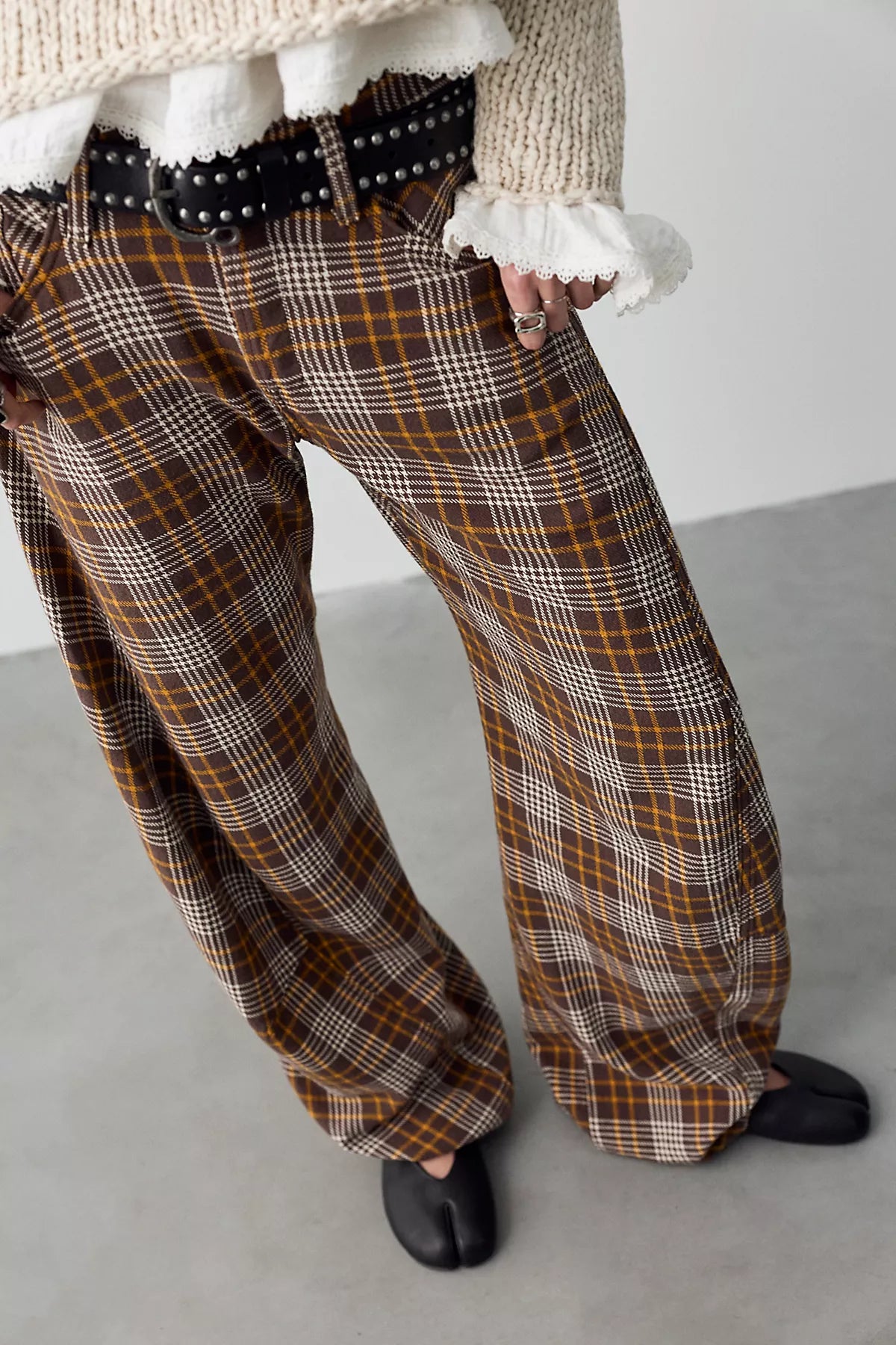 We The Free Fable Plaid Low-Rise Twisted Bowed Jeans