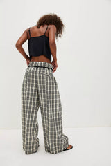 Dimes Tie Plaid Wide-Leg Trousers