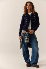 Fitted Velvet Military Jacket