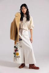 Denim And Bone Floral Denim Maxi Skirt