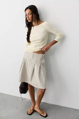 Chino Pleated Midi Skirt