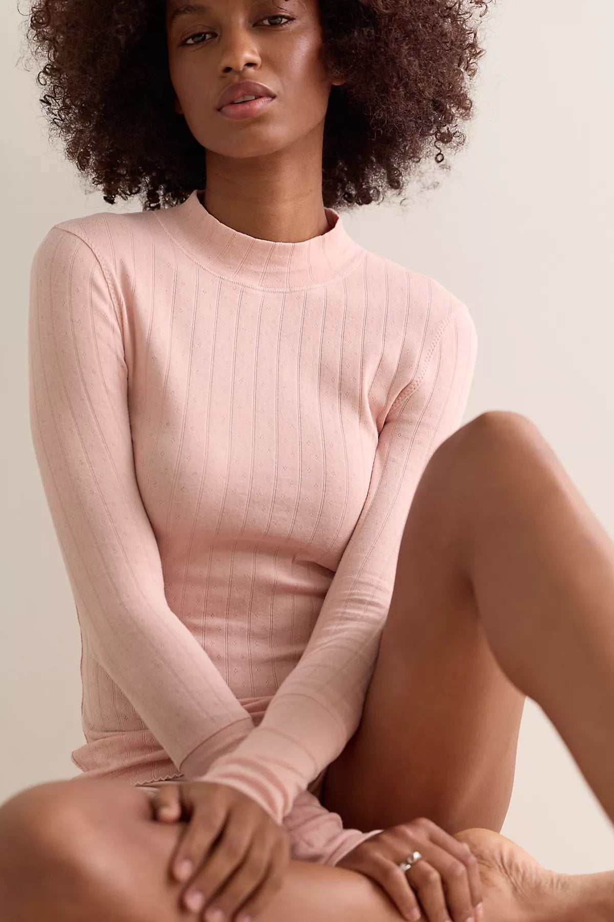 End Game Pointelle Mock Neck Long Sleeve