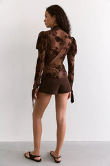 Anna Sui Dahlia Tulle Long Sleeve Blouse