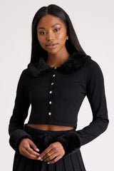 Layden Black Faux Fur Collared Cardigan