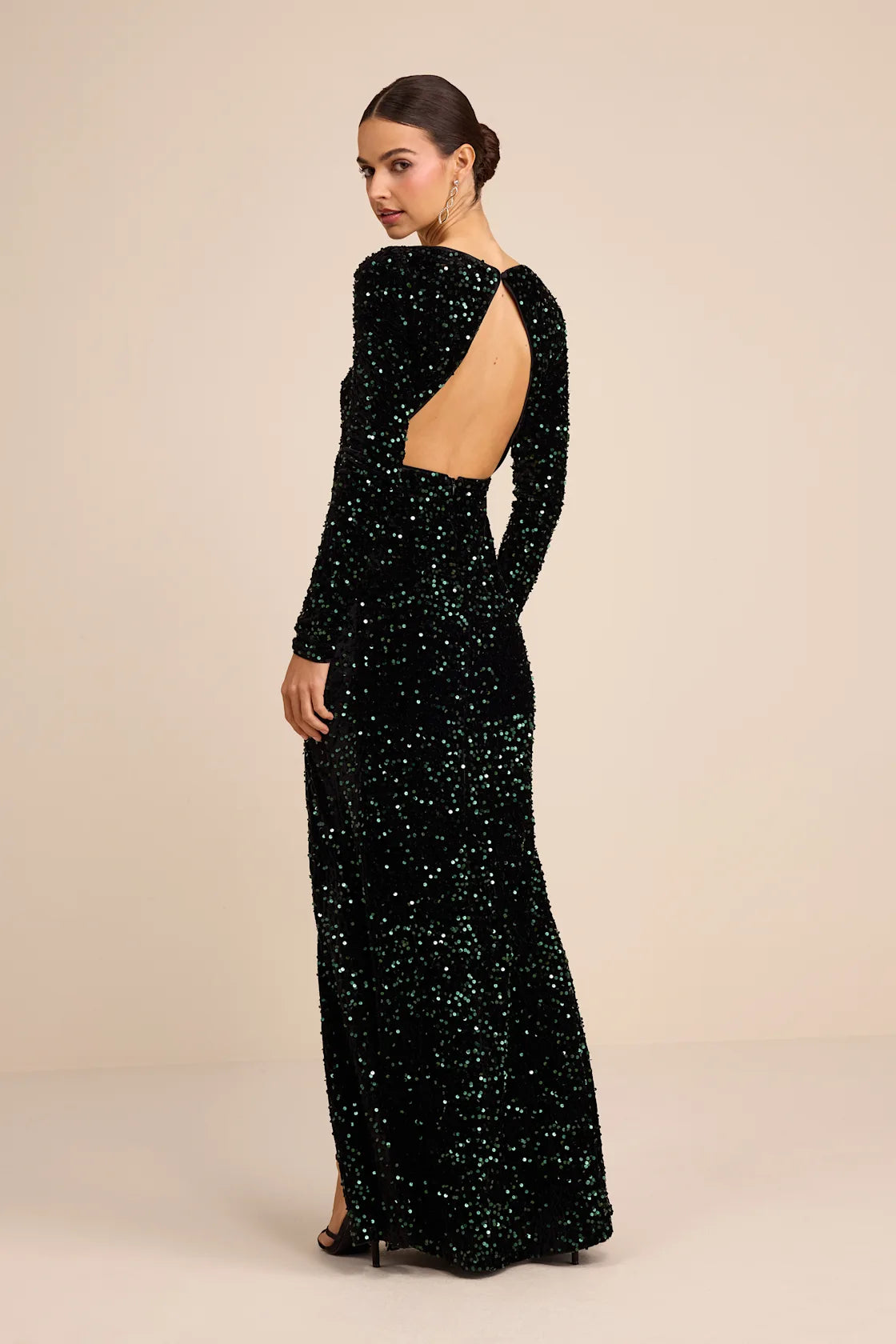 Rhonna Emerald Green Velvet Sequin Mermaid Maxi Dress