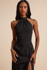 Mikani Black Burnout Halter Maxi Dress
