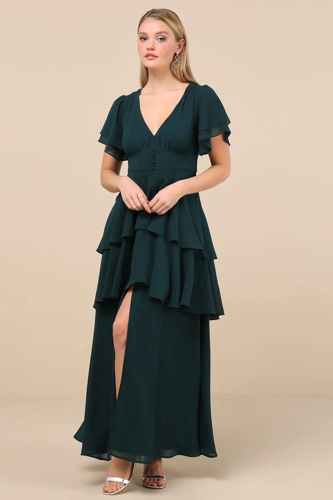 Midnight Mood Emerald Green Tiered Maxi Dress