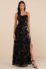 Effortless Celebration Black Floral Burnout A-Line Maxi Dress