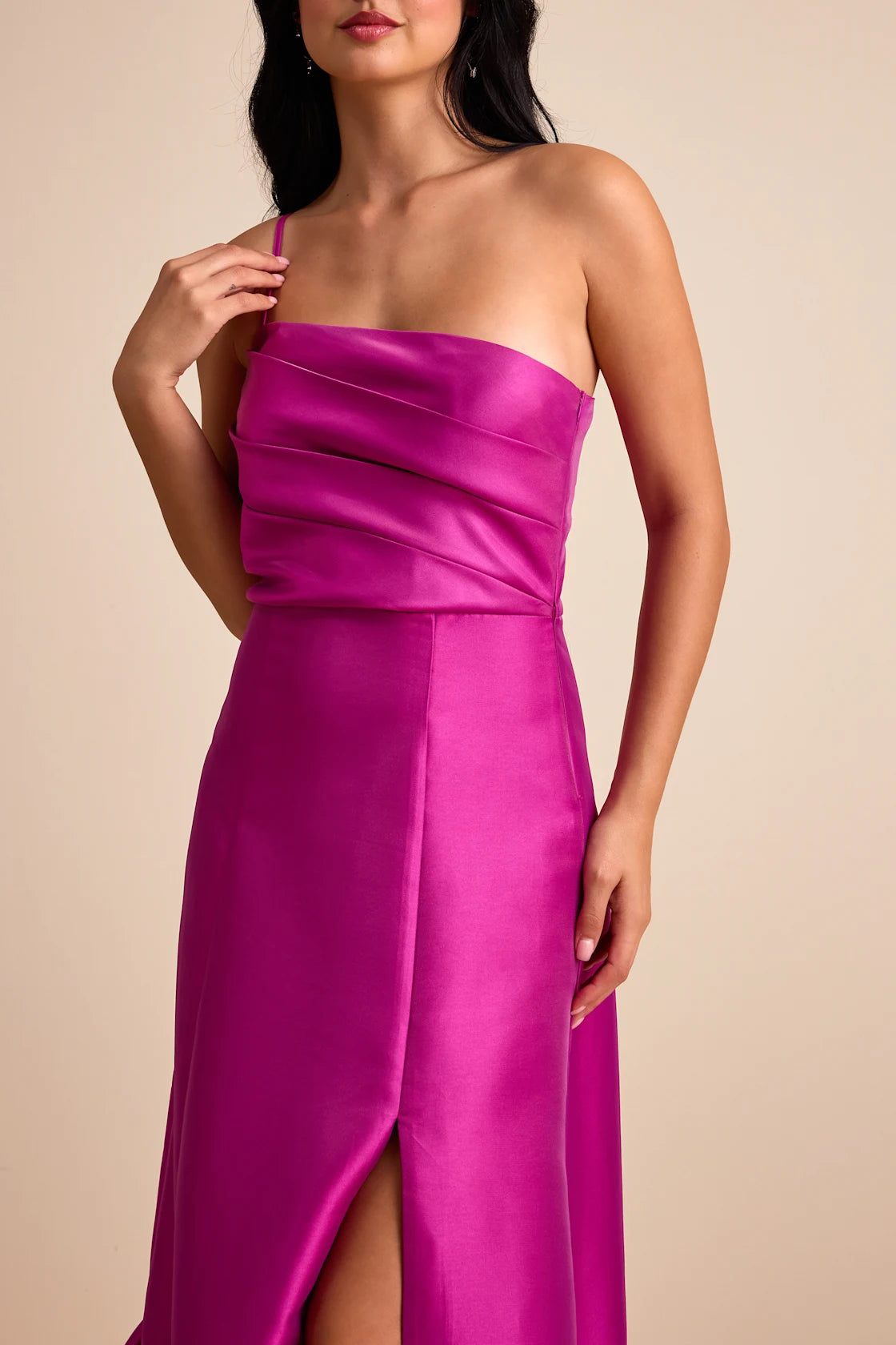 Letha Magenta Taffeta One-Shoulder Maxi Dress
