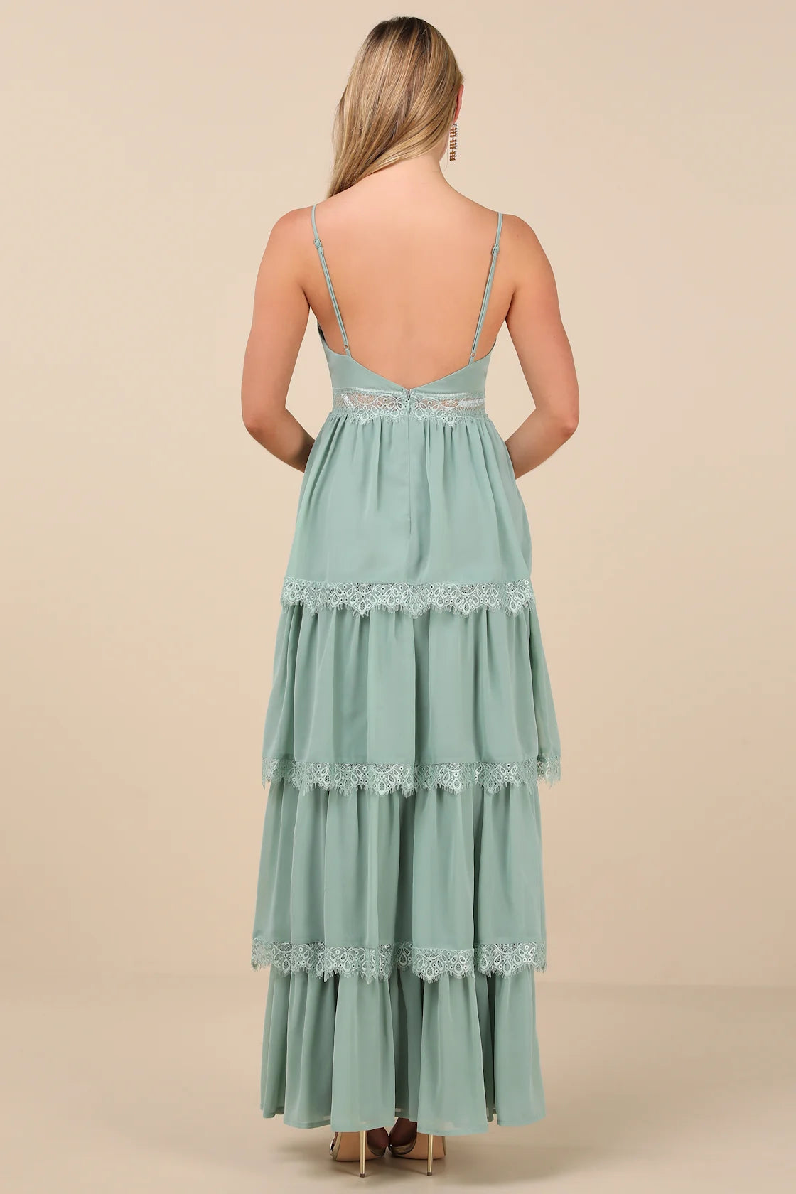 Reed Sage Tiered Lace Maxi Dress