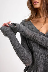 Midge Pink Ribbed Knit Ruffled Cardigan