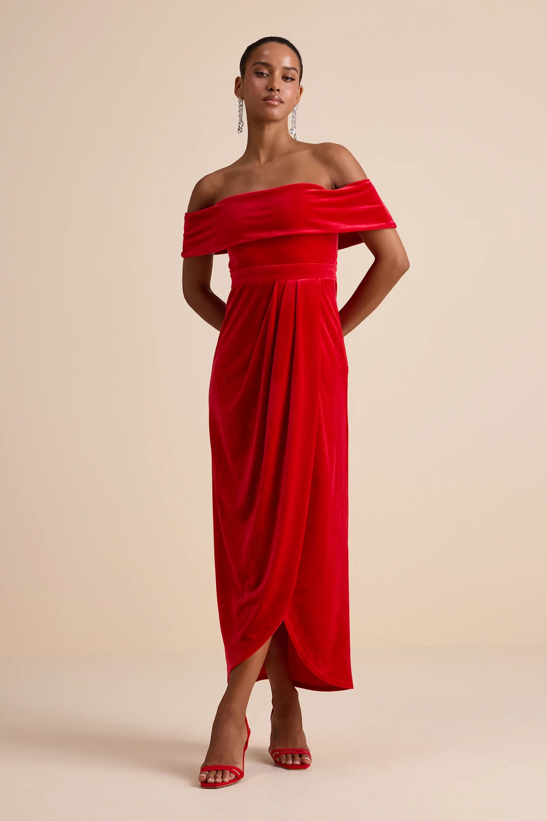 I'm Enchanted Red Velvet Off-the-Shoulder Maxi Dress