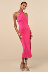 Beyond Classy Blue Multi Abstract Print Satin Halter Midi Dress