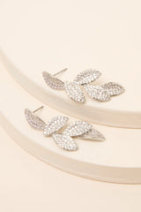 Windsor Silver Rhinestone Leaf Drop Earrings