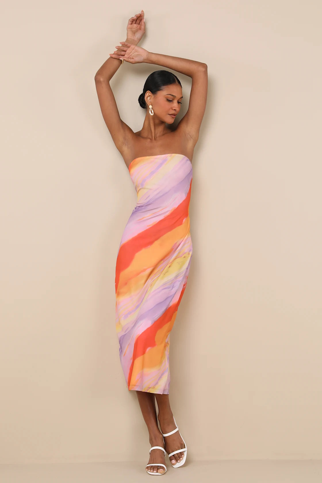Jaylah Light Blue Multi Mesh Strapless Midi Dress