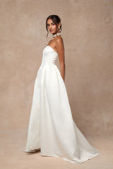 Bennett White Satin Strapless A-Line Maxi Dress