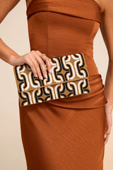 Sikuna Beige and Black Beaded Clutch