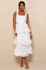 Exceptional Entrance Mint Sleeveless Tiered Rosette Midi Dress