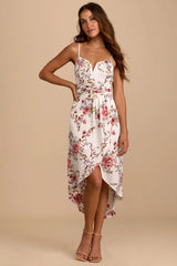 My Favorite Day Ivory Floral Print Tulip Skirt Midi Dress