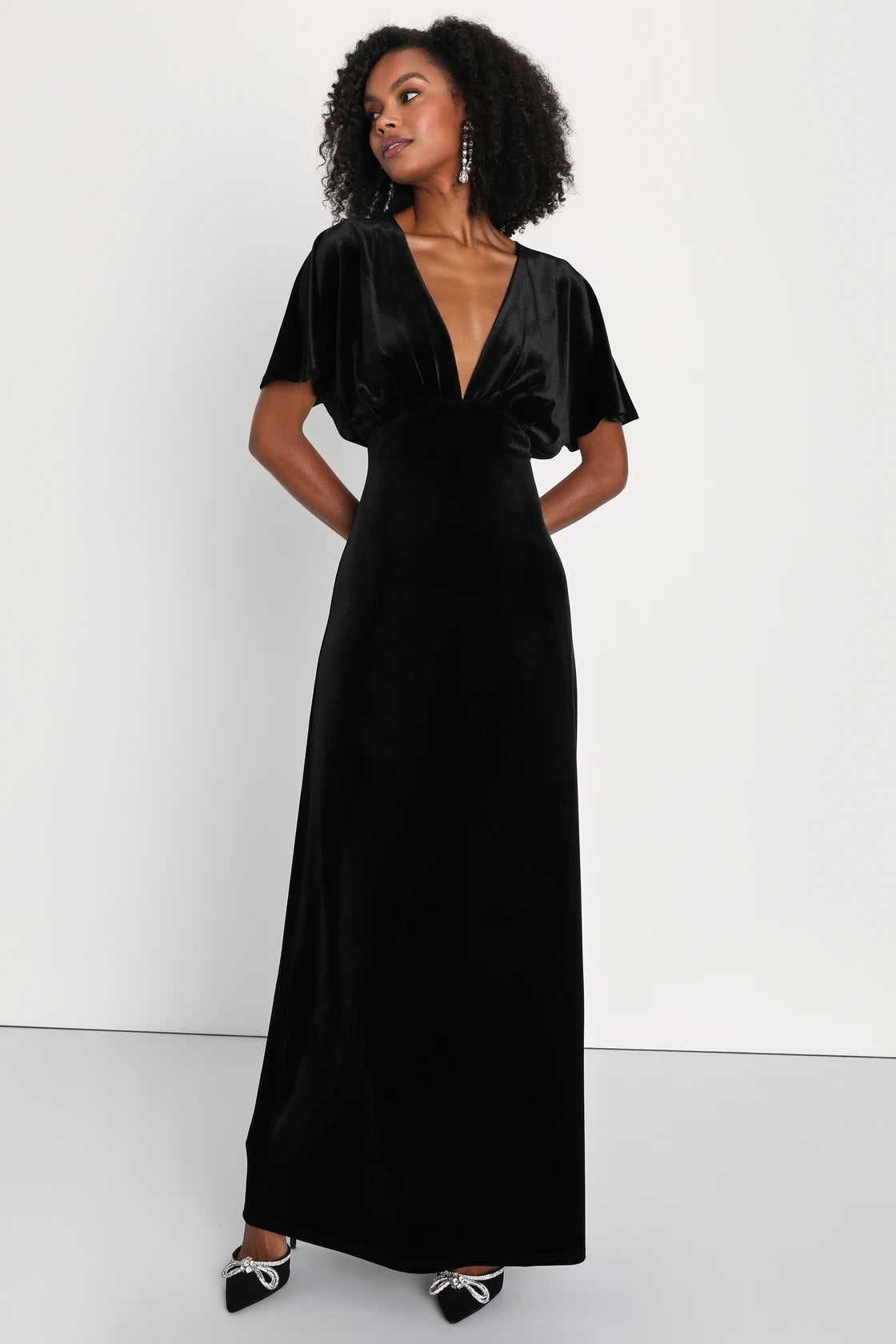 Mystical Charm Navy Velvet Flutter Sleeve Maxi Dress