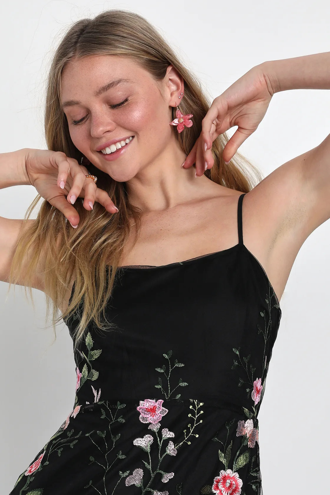 Blooming For Love Pink Floral Embroidered Midi Dress